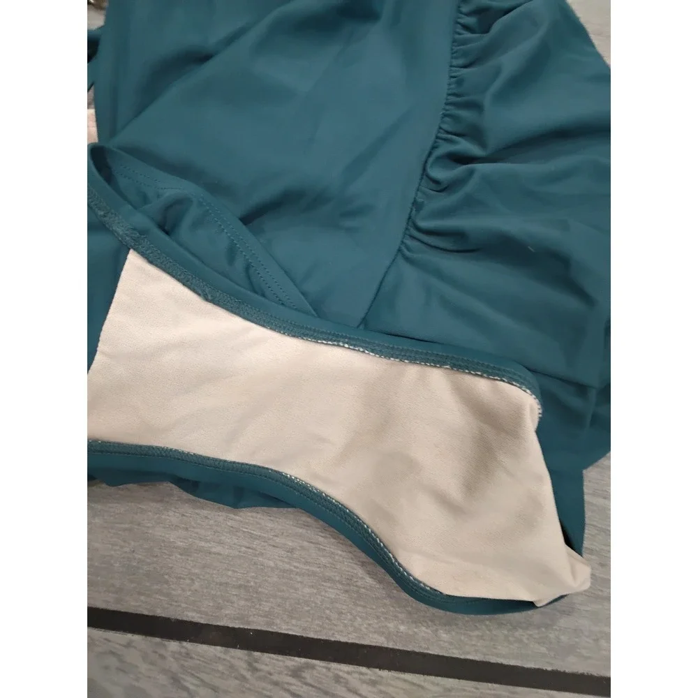 Kona Sol Womens Teal Blue Ruched‎ Front Ladder Back One Piece Swimsuit Size L